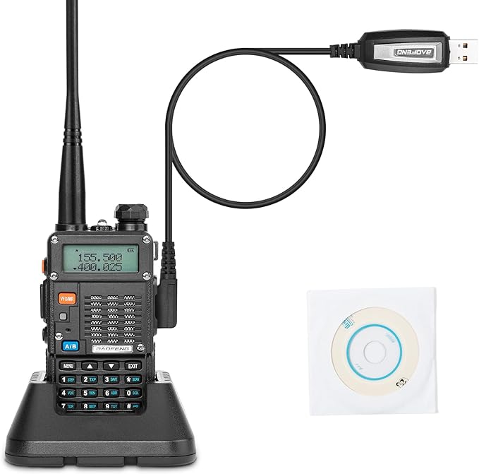 BAOFENG UV-5R 8-Watt Radio (UV-5R 3rd Gen) with Programming Cable and High-gain Antenna, Long Range Handheld Ham Radio with Earpiece and Hand Microphone (2 Pack)