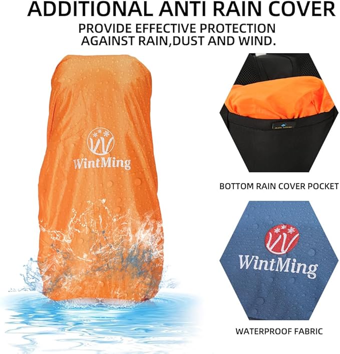 King'sGuard Hiking Backpack for Men and Women 70L+5L Waterproof Lightweight Camping Daypack with Rain Cover for Outdoor Travel Mountaineering - Frameless (Navy)