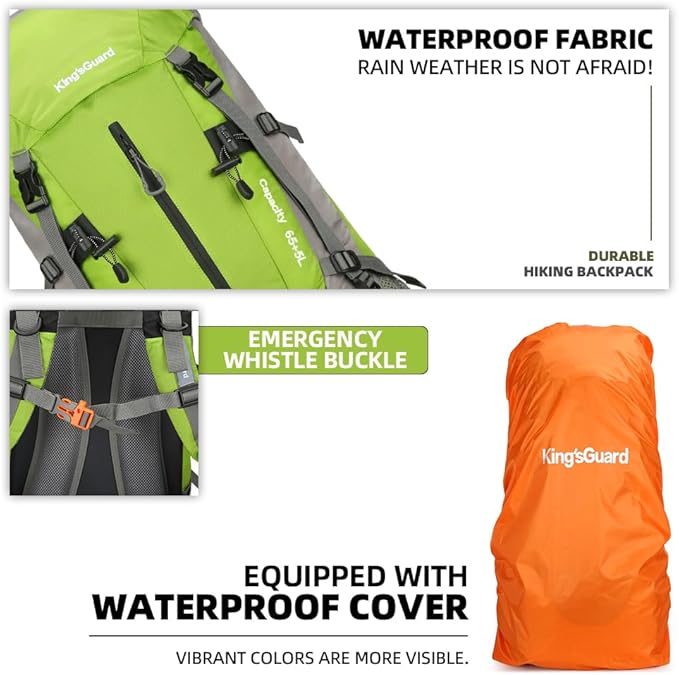 70L Camping Hiking Backpack with Rain Cover Waterproof Backpacking Backpack for Hiking Treeking Climbing Outdoor (Green)