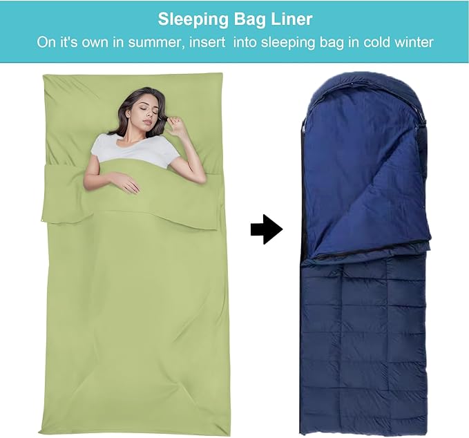 Sleeping Bag Liner,Travel Sheet & Adult Sleep Sack, Camping Sheets Travel Sleep Sack for Backpacking,Hotels & Hostels -Lightweight Single &Double Travel Sheet Camping Sheets