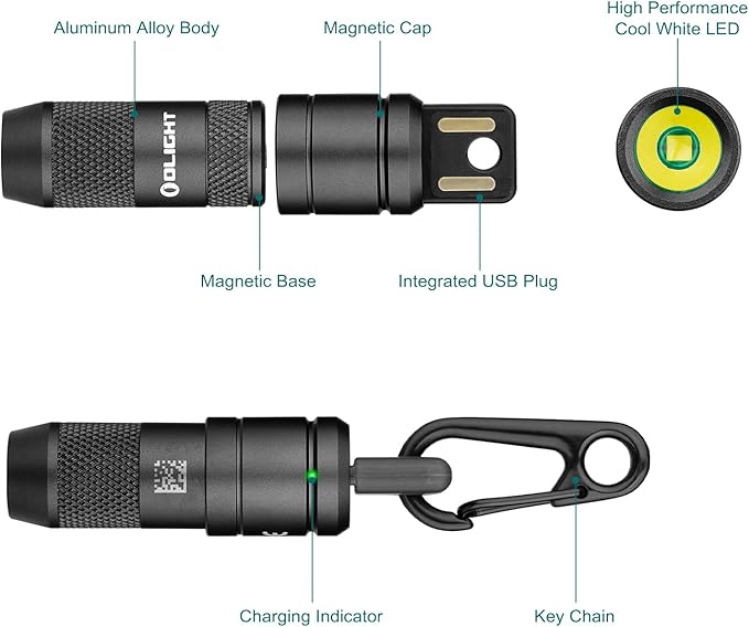 OLIGHT IMINI 2 EDC Rechargeable Keychain Flashlight, 50 Lumens Compact and Portable Mini Light, Tiny LED Keyring Lights with Built-in Battery Ideal for Everyday Carry and Emergencies (Black)