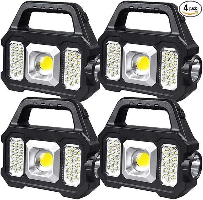 Rechargeable Handheld Light Multifunctional Handheld Flashlight Portable Floodlight Work Light Waterproof LED Searchlight Spotlight with 3 Light Sources 6 Modes for Camping Hiking Emergency 4PACK