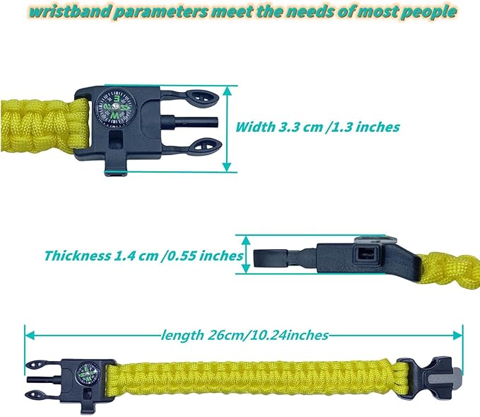 2 PCS Parachute Rope Camping kit Outdoor Wild Emergency kit Compass Whistle Flintstone Rope Knife Field Survival Tool Yellow