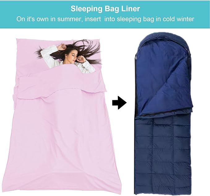 Sleeping Bag Liner,Travel Sheet & Adult Sleep Sack, Camping Sheets Travel Sleep Sack for Backpacking,Hotels & Hostels -Lightweight Single &Double Travel Sheet Camping Sheets