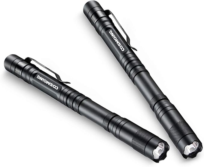 Pen Flashlight, 3 Modes Small Pen Light Flashlight, Super Bright Powered by 2xAA Battery(Not Included) IP54 Waterproof with Pocket Clip Penlight for Emergency, Inspection, Medical -2 Pack