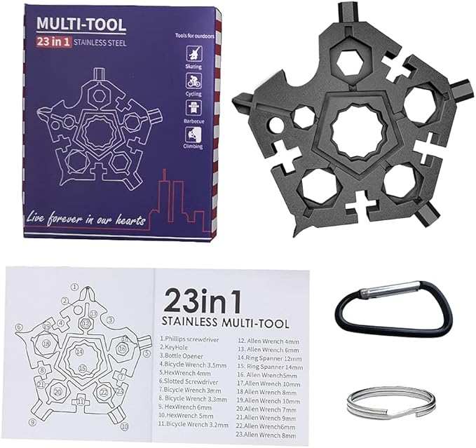 10 Pack The Pentagon Carbon Steel 23-in-1 Snowflake Multitool Screwdriver, 18 in 1 Multi Snow Tool Wrench New Upgrade (Black)