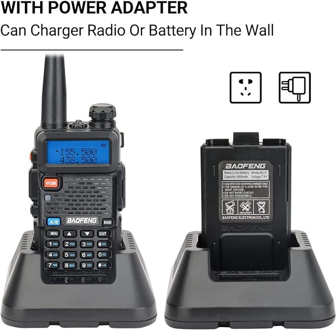 Baofeng UV-5R Ham Radio Long Range UV5R Two Way Radio Handheld Dual Band Walkie Talkies for Adults with Programming Cable,4Pack 1800mAh Li-ion Battery and Earpiece Full Kit (Black-2Pack)