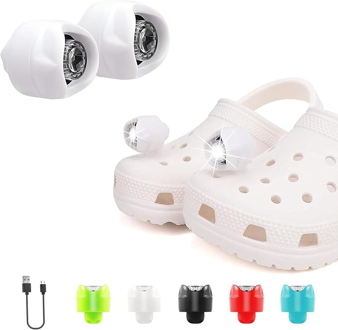 Rechargeable Headlights for Croc Shoes 3 Mode Flashlights Shoe Decoration Charms for Nighttime Activities Camping,Dog Walking,Handy Camping 2 Pcs