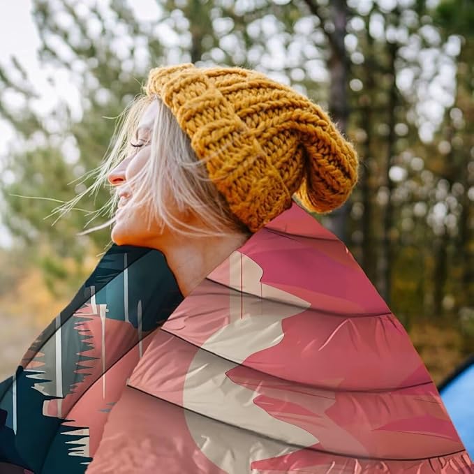 Yizheer Sunset Printed Camping Blanket,Lightweight Down Alternative Puffy Camping Blanket Packable Outdoor Blanket for Camping,Traveling, Stadium, Hiking, Picnics 76" x 54"