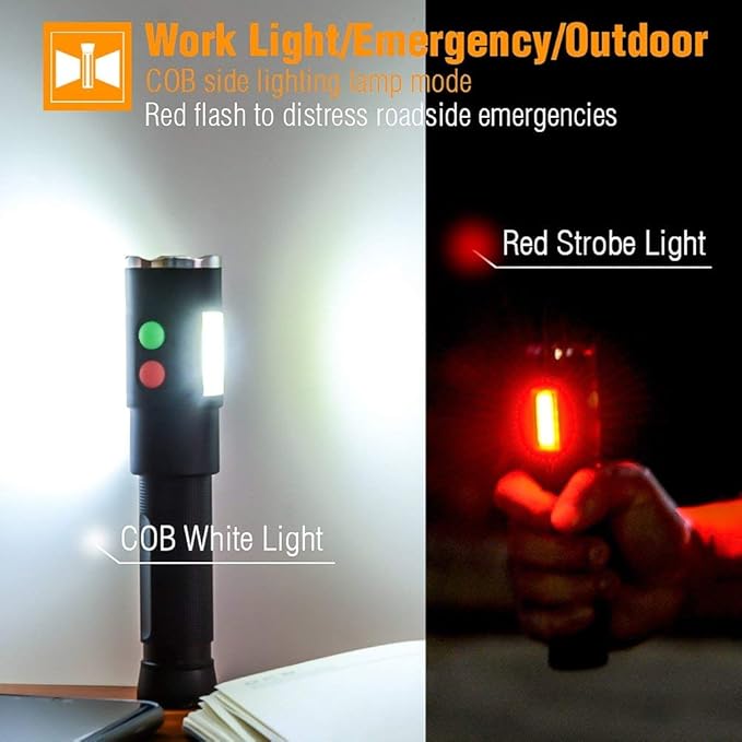 Self Defense Rechargeable Flashlight with 128dB Personal Alarms for Emergency or Safety,600 High Lumens,COB Work Light,Magnetic for Outdoors,Camping...