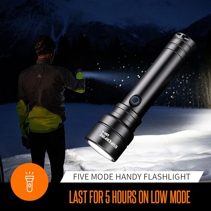 SuperFire Rechargeable Flashlight High Lumen,Zoomable Small Flashlight 3600 Lumen Led Flash Light,IP46 Water Resistance,5 Modes,for Emergency Outdoor Use,Camping,Hiking,Walking