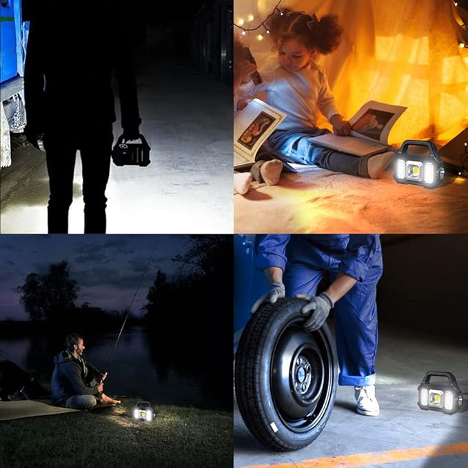 Rechargeable Handheld Light Multifunctional Handheld Flashlight Portable Floodlight Work Light Waterproof LED Searchlight Spotlight with 3 Light Sources 6 Modes for Camping Hiking Emergency 4PACK