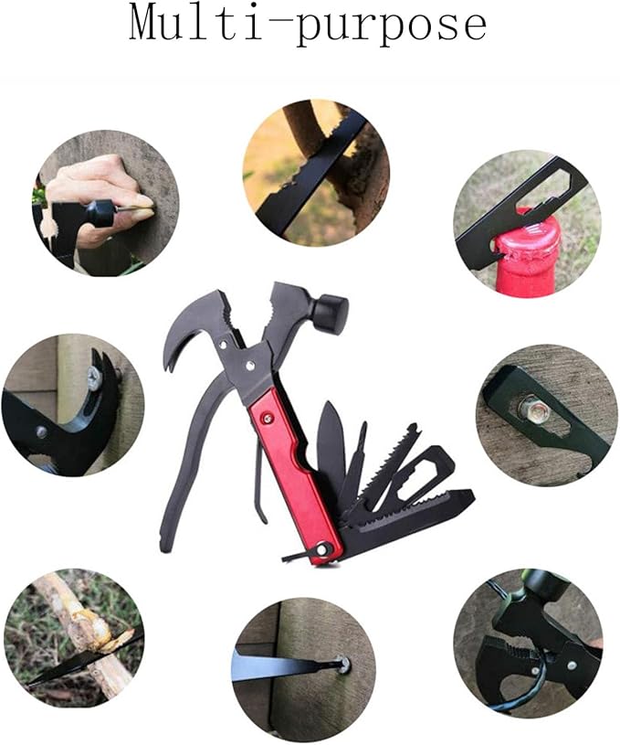 Multi Tool 16 in 1 Hammer Portable Gadgets Camping Gear Survival Tool,Birthday Christmas Gift for Men Boys,Hiking Outdoor、Window Breaking
