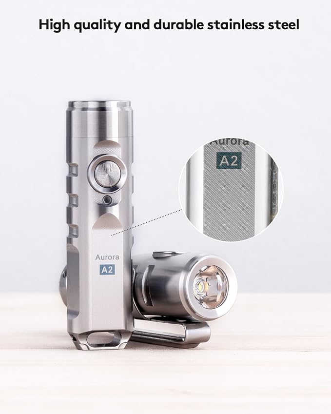 RovyVon A2 G4 USB-C LED Keychain Flashlight, 650 High Lumen Super Bright with EDC Pocket-Sized,Momentary On,Lock Mode,Type-C Rechargeable,Stainless Steel, Gift for Camping Emergency