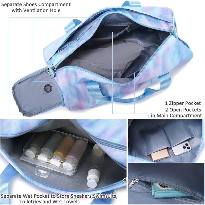Sports Duffel for Girls Teens Ballet Bag Dance Bag for Girls Gymnastics Bag Overnight Weekender Bags for Teens Travel Duffle Bag for Girls with Shoes Compartments