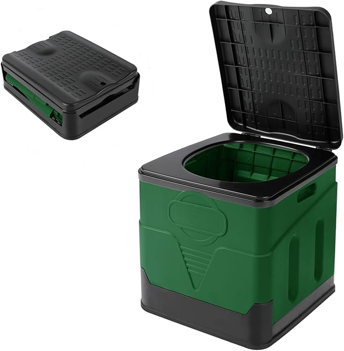 Adult Portable Toilet, Outdoor Camping Portable Toilet, Foldable Travel Toilet with Cover, Suitable for Hiking/Long-Distance Travel (Green)