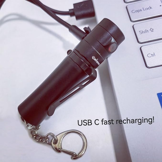 U3 Mini Keychain Flashlight USB C Rechargeable Side Switch 500 Lumens High Bright with Built-in Battery Tiny Small Torch for Everyday EDC Emergency Dog Walking Camping Hiking