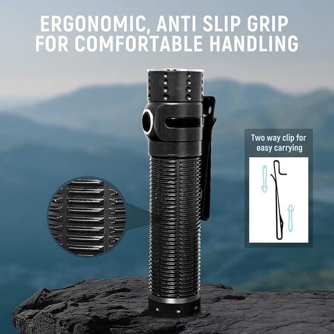 EDC Rechargeable Flashlight, 310m Throw 1300 High Lumens LED Pocket Flash Light with Magnetic Base, Compact Waterproof Small Powerful Light for Home, Camping, Emergencies-Black