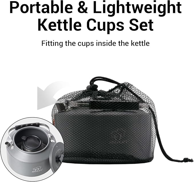 Bulin 2.2L Camping Kettle Set with 2 Cups Lightweight Aluminum Camp Tea Coffee Pot with 2 Stainless Steel Cups for Outdoor Camping Cookware Hiking Backpacking Kitchen Campfire and Picnic, Carrying Bag