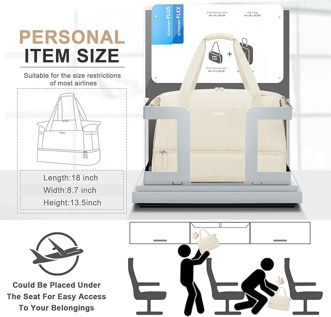 ETRONIK Gym Bag for Women, Personal Item Travel Bag with Shoes Compartment, Weekender Overnight Duffel Bag with Wet Pocket & USB Charging Port, Carry On Bag for Women, Travel, Gym, Weekend (Beige)