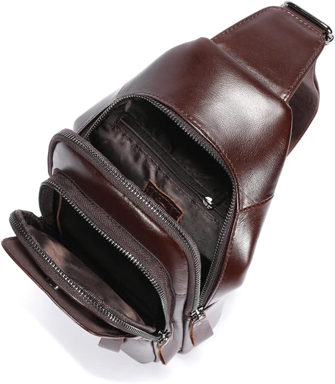 KPYWZER Vintage Leather Sling Bag Backpack for Men Crossbody Shoulder Chest Day Pack Backpacks Coffee