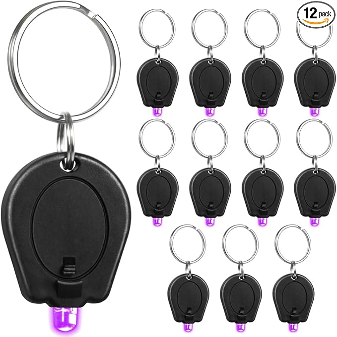 12 Pack Mini UV LED Keychain Flashlight, 395nm UV Light Keychain Flashlight, UV Keychain Flashlight, UV Keychain Light Black Light for Detections