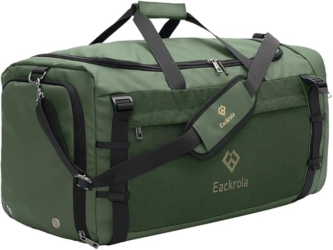 Eackrola Extra Large Sports Gym Bag, Travel Duffel bag with Wet Pocket & Shoes Compartment for men women, 85L, Lightweight (Green)