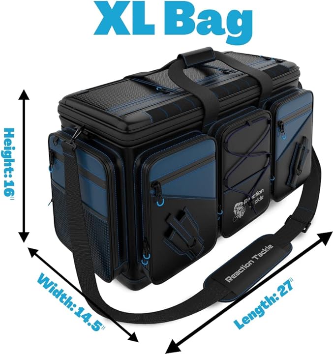 Reaction Tackle Fishing Tackle Bag – Salt Water Resistant Fishing Bag, 1000D PVC Waterproof Material, Tackle Box Organizer with Dividers for 3600 or 3700 Trays (Small, Medium, Backpack only fit 3600)
