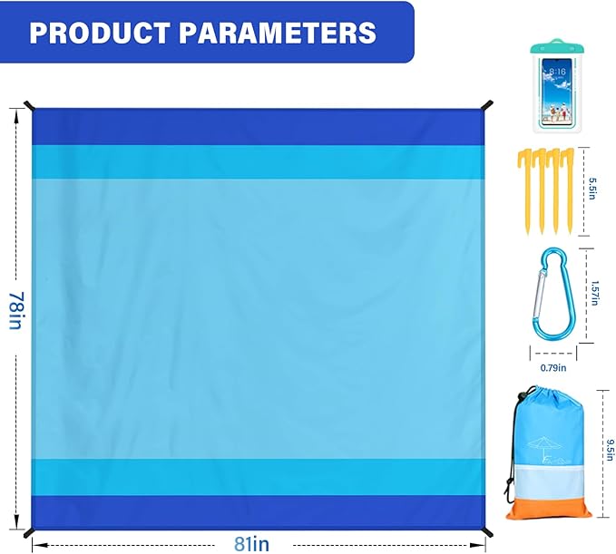 Beach Blanket Oversized Extra Large 78" X 81",Waterproof Sandproof Beach Blanket 1-7 Adults Lightweight Durable for Travel Camping Hiking Picnic