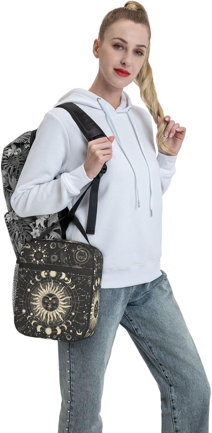 Sun and Moon Mystic Goth Witchy Black Lunch Box Reusable Insulated Totes Lunch Bag Thermal Cooler For Boy Girls School Men Women Beach Travel