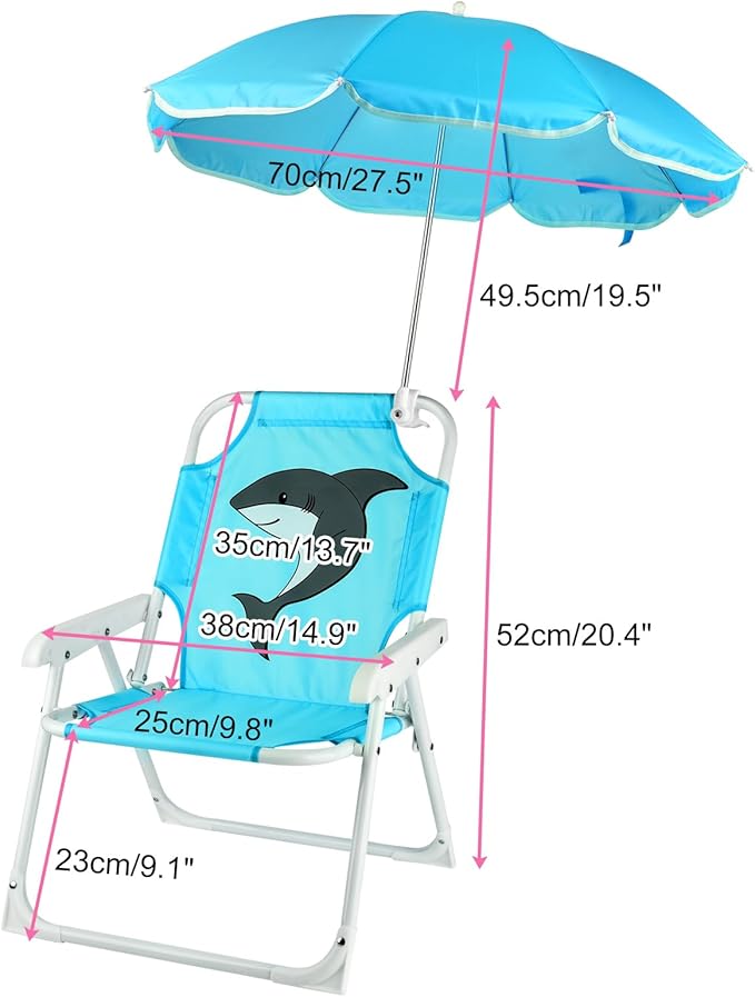 PLULON Kids Beach Chair with Umbrella Folding Lawn and Camping Chair with Summer Shade Children's Beach Chair for Beach Pool Travel Outdoor(for 1-5 Years Old)