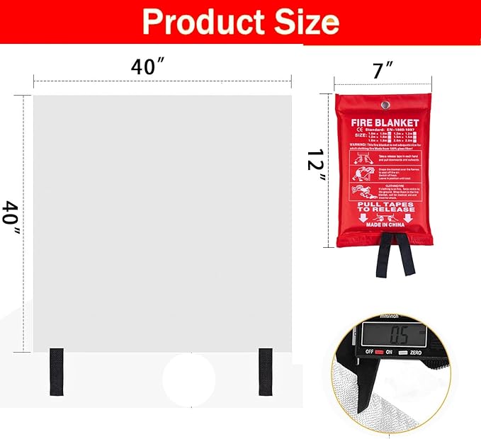 Emergency Fire Blanket for Kitchen, 40"x40" Fiberglass Fire Suppression Blanket-Flame Retardant Blanket Fire Safety Blanket for House Camping Car Office Warehouse Emergency Survival Safety (2pack)