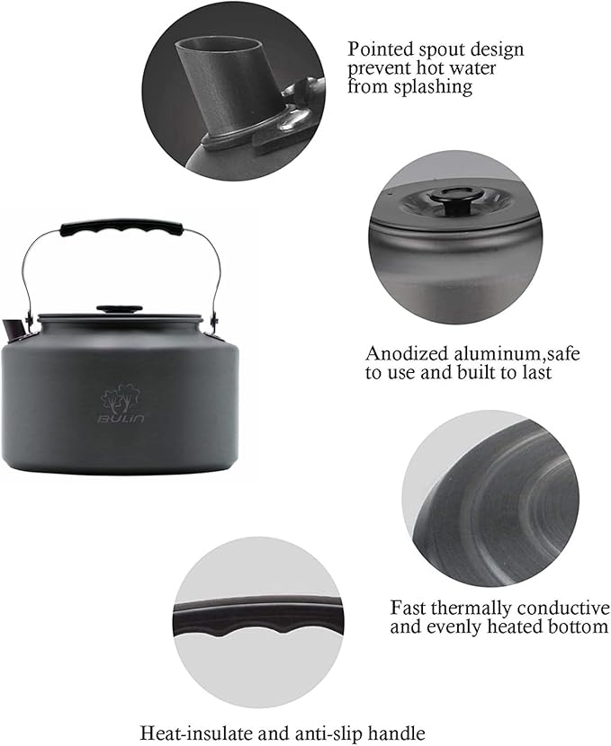 Bulin 2.2L Camping Kettle Camp Tea Coffee Pot Large Outdoor Hiking Kettle Pot Portable 2.4 Quart Camping Tea Kettle