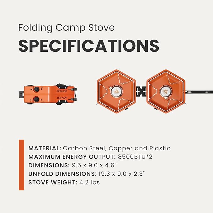 Propane 2 Burner Camping Stove with Carrying Bag, Portable Folding Gas Stove for Camping, Backpacking Camp Stove for Outdoor Cooking, With 17,000 BTU Adjustable Burners for BBQ, Tailgating