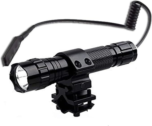 BESTSUN Super Bright Tactical Flashlight WF-501B L2 LED 1200 Lumens 1 Mode Hunting Light Lamp Torch Set with Pressure Tail Switch, Barrel Mount and Charger
