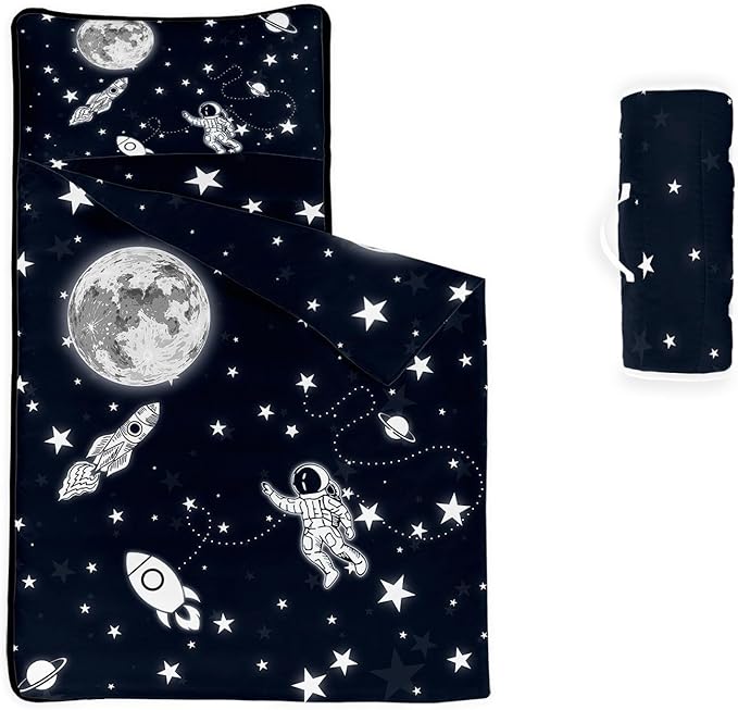 Space Nap Mat - Space Ship Galaxy Sleeping Bag with Removable Pillow - Daycare and Sleepovers Preschool Kindergarten Bedding Set for Kids Toddler Boys Girls