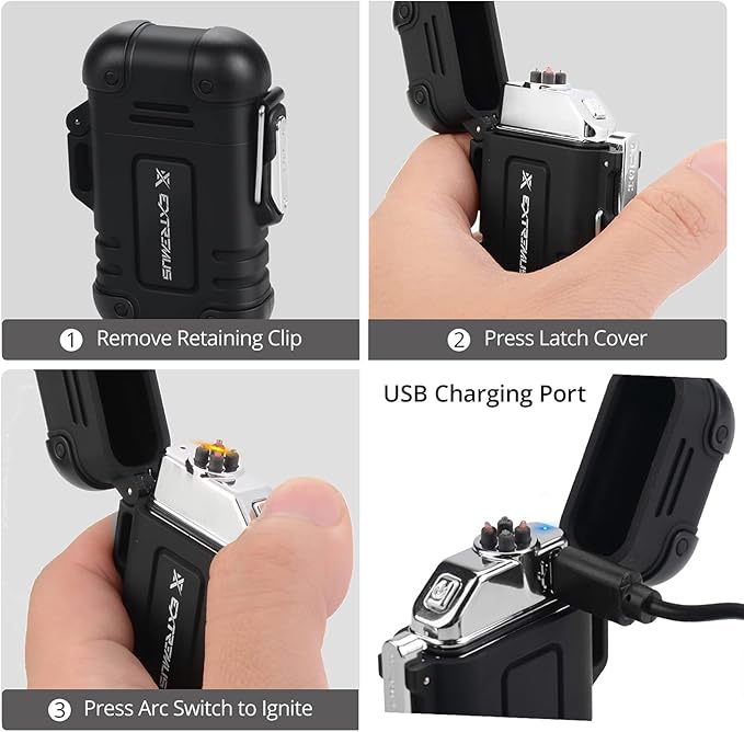 Extremus Blaze 360 USB Rechargeable Electric Arc Plasma Lighters - Waterproof & Windproof for Camping, Hiking, Outdoor Adventures