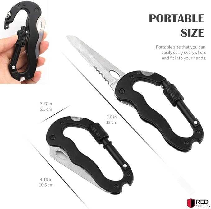 5-in-1 Survival Tool Keychain. Multitool Includes Slotted & Phillips Screwdriver, Bottle Opener, Blade Carabiner Aluminum Frame, Stainless Steel Locking Liner & Latch. Hang Keys.