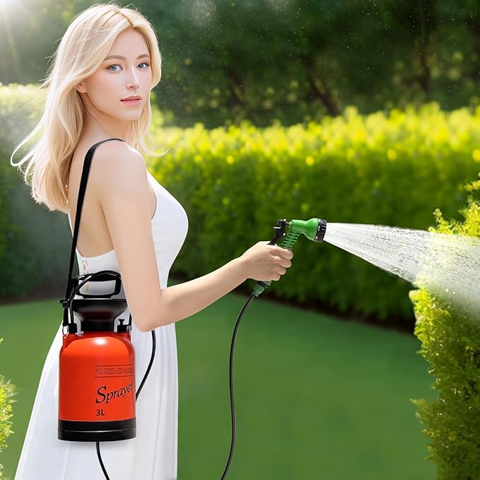 CLICIC 0.75 Gallon Pressure Sprayer with 7 Spray Modes, Camping Shower with Removable Hose and Shower Head for Camping Outdoor Traveling Hiking and Pet Bath