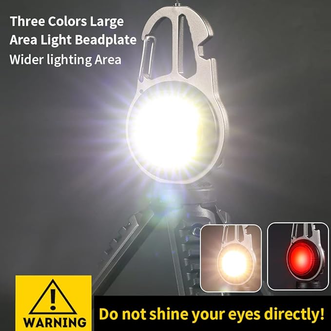 Cob Mini Flashlight Keychain Light, 500 Lumens Bright Rechargeable, Small Multi-Function Work Light, 7 Modes Portable Pocket Light Battery Display Bottle Opener for Camping Emergency Lighting