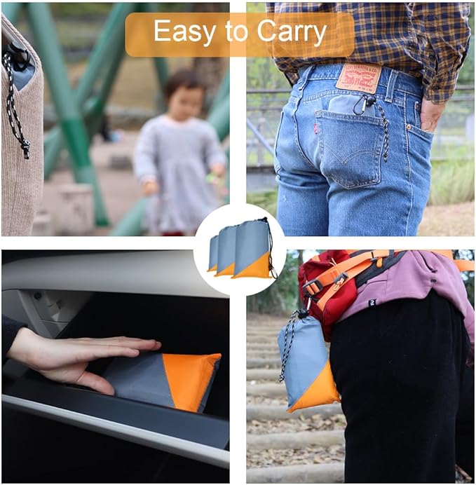 Orga'Neat Pocket Picnic Blanket, Sandproof Lightweight Pocket Camping Tarp, 55″x 39″ Foldable & Fits into Small Bag, Water Resistant Washable Quick Dry Compact Beach Mat for Outdoor Recreation