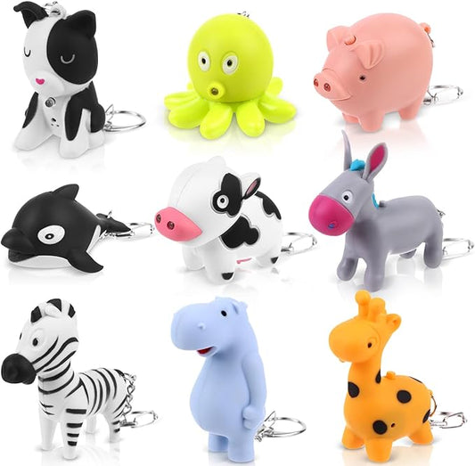 9 PCS Nurse Flashlight Pediatric Nurse Flashlight Keychain Animal Flashlight Giraffe Cow Pig Hippo Octopus Spotted Puppy Horse Whale Little donkey Keychain Pen Light for Nurse Badge Reel