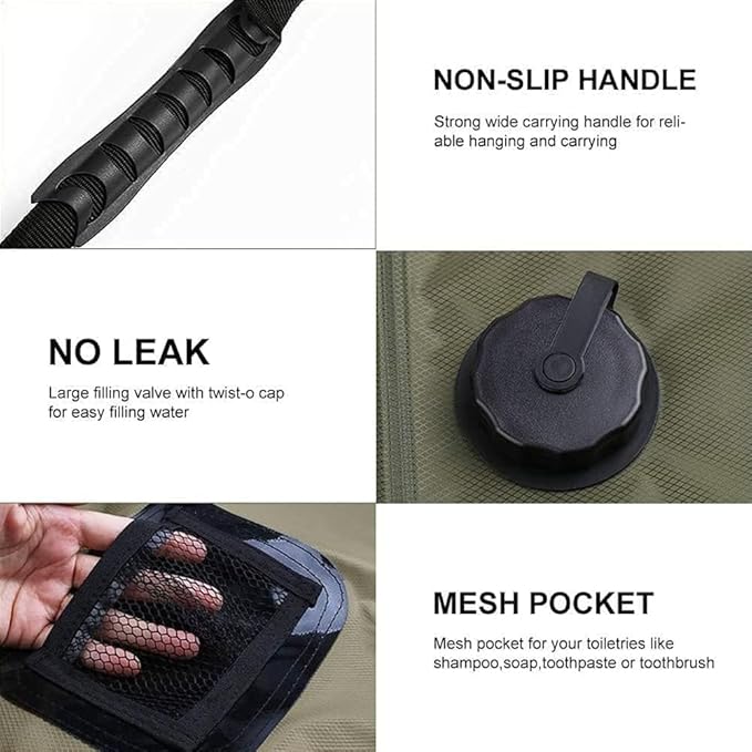 Solar Portable Shower Bag, 5 Gal/20L Compact Outdoor Heating Camping Shower Bag with On-Off Switchable Shower Head&Removable Hose Suitable for Camping, Hiking, Travel, Beach Swimming