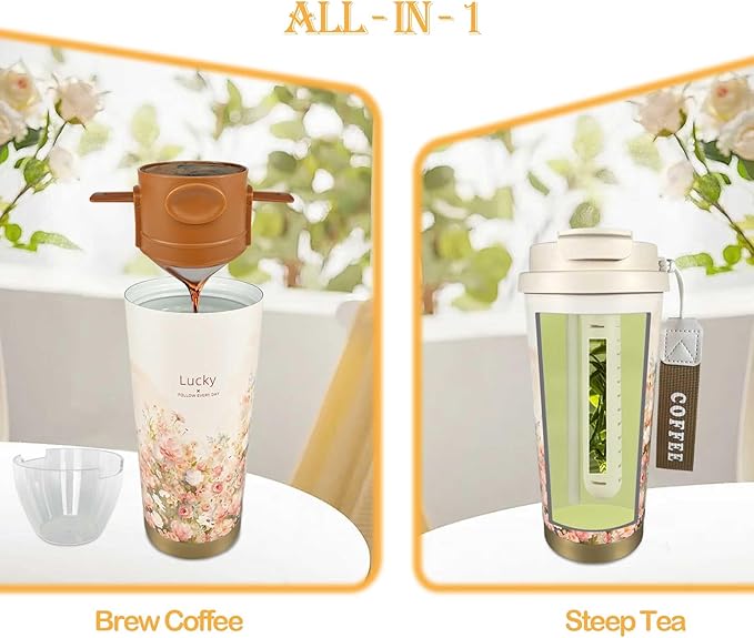 ZK&HX LIFE 17oz Camping Coffee Makers with Ceramic Coating,Camp Pour Over Coffee Maker Set,Portable Coffee Kit for Travel Camping,Insulated Coffee&Tea Mug,Tea Infuser Mug for Loose Leaf Tea