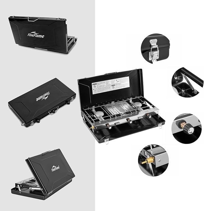 Camping Stove 3 Burner 20400 BTU Propane Portable Stove with Regulator, Toast Tray, Windshield for Car Camping BBQ Picnics Outdoor Cooking Camping Gas Stove
