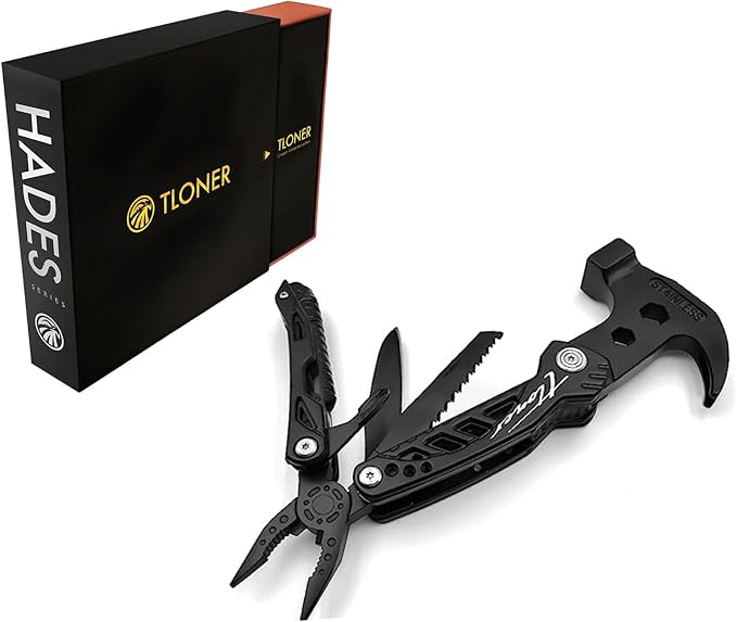 HAPHAESTUS Series 13-H Multitool Hammer with Premium Stainless Steel Pliers and Saw, Short Dagger, Black Luxury Gift Box