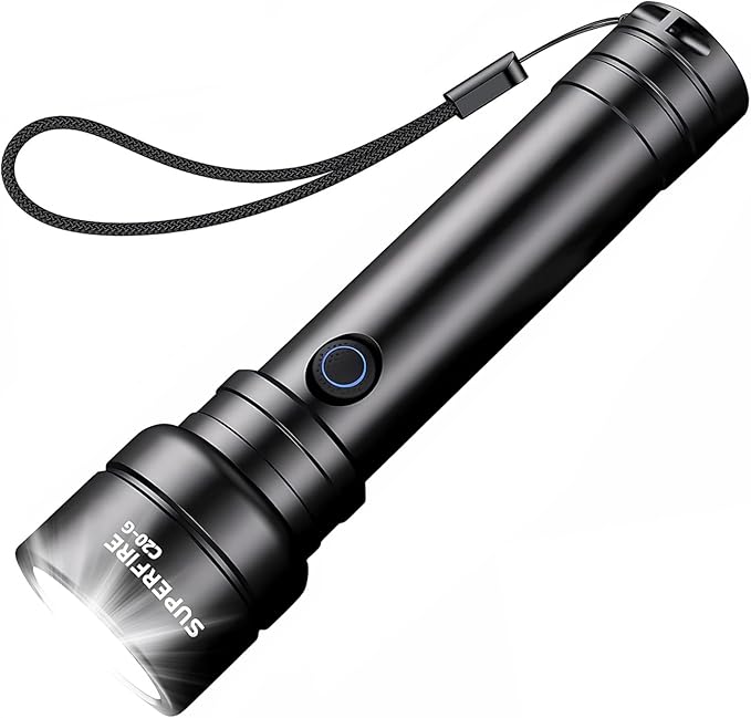 SuperFire Rechargeable Flashlight High Lumen,Zoomable Small Flashlight 3600 Lumen Led Flash Light,IP46 Water Resistance,5 Modes,for Emergency Outdoor Use,Camping,Hiking,Walking