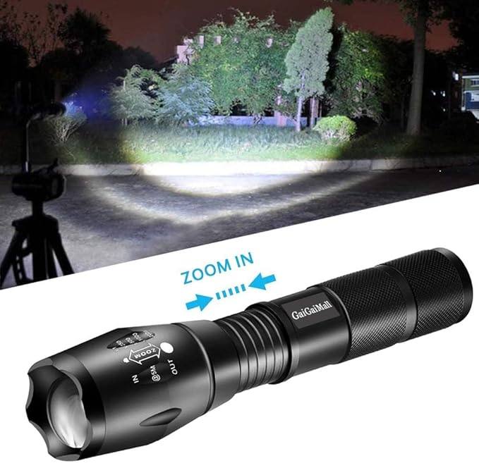 Military Grade High Lumen Flashlight Tactical LED Torch Flash Light Zoomable with 5 Light Modes,2-Pack