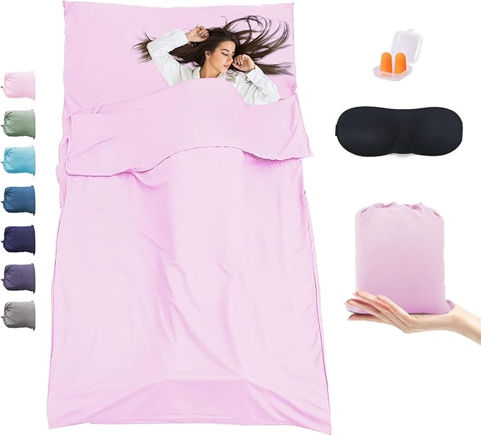 Sleeping Bag Liner,Travel Sheet & Adult Sleep Sack, Camping Sheets Travel Sleep Sack for Backpacking,Hotels & Hostels -Lightweight Single &Double Travel Sheet Camping Sheets