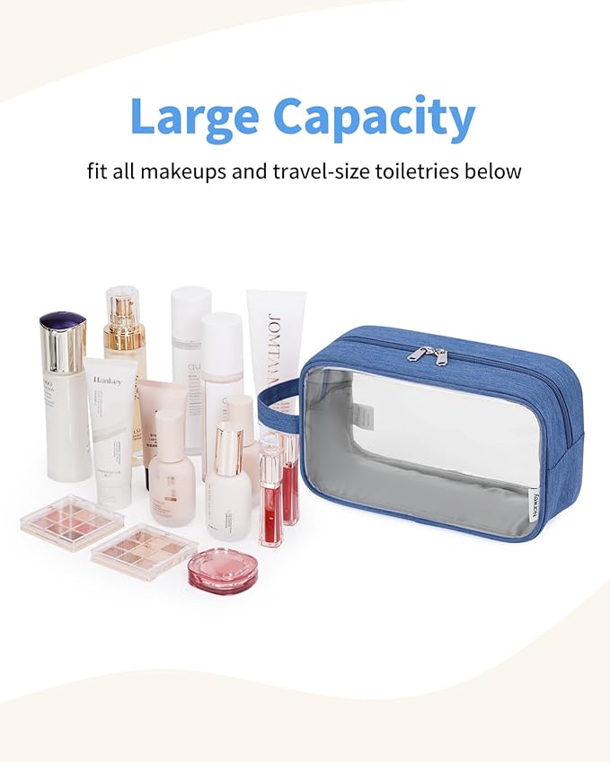 Narwey Clear Travel Toiletry Bags for Traveling Toiletries Men Women, Clear Makeup Bag Cosmetic Bag with Zipper, Make Up Pouch Organizer Bags with Handle, Skincare Bag (Navy Blue)